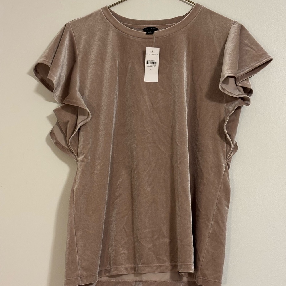 Ann Taylor Velvet Flutter Sleeve Top - Medium (NWT)